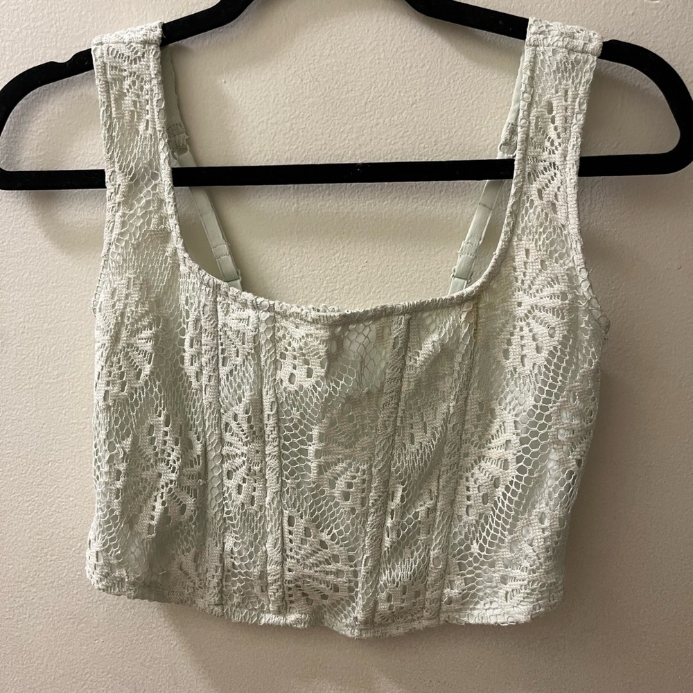 American Eagle Outfitters Lace Bustier Top in Light Aqua